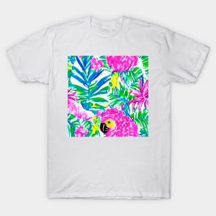 Pink parrot in rainforest, Lilly Pulitzer inspired T-Shirt